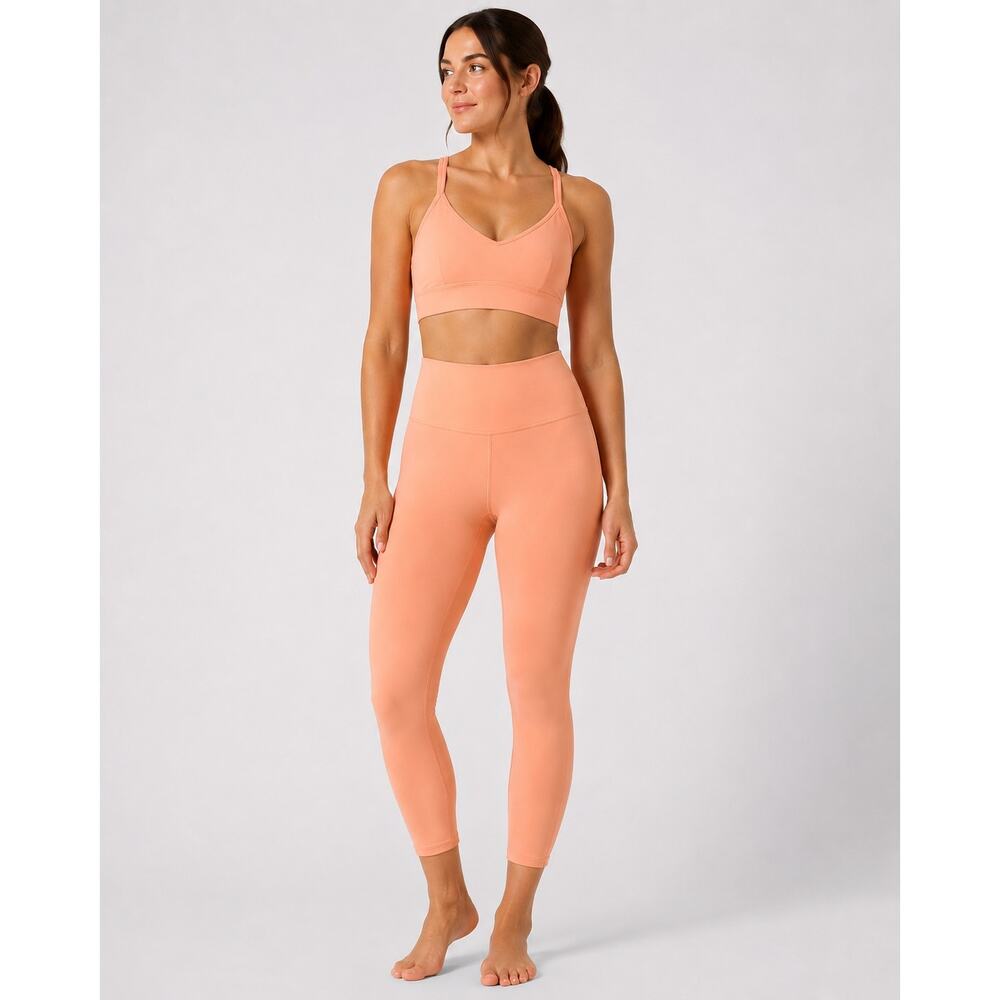 Athleta Ultra High Rise Elation 7/8 Tight Leggings & Sports Bra Set Peach Medium